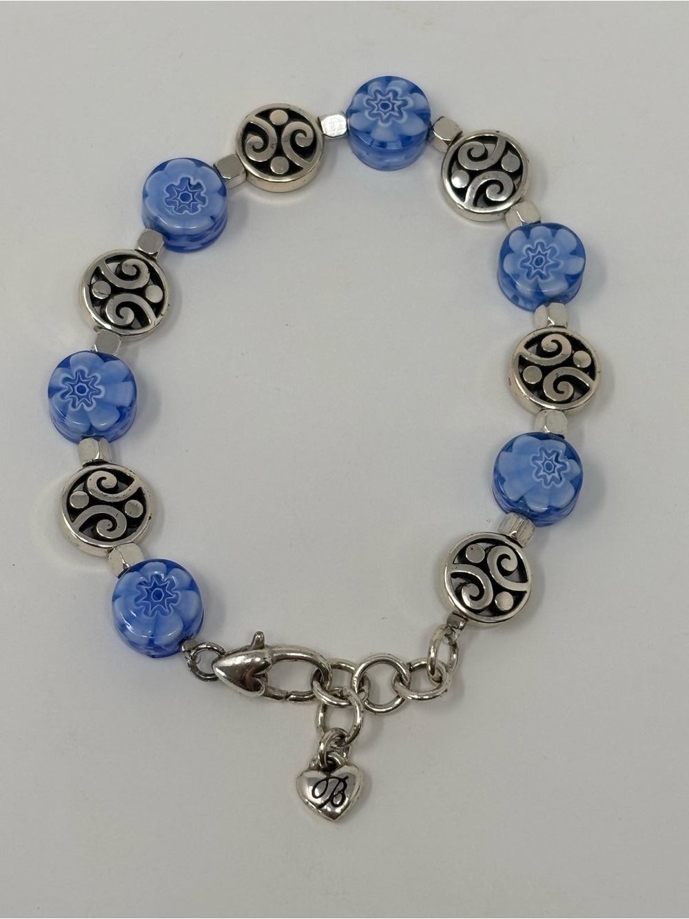 Brighton Murano Millefiori Blue Glass and Silver Toned Link Bracelet